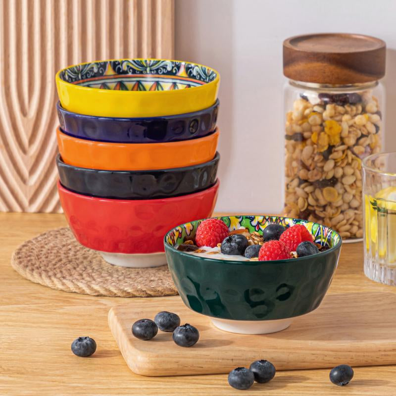 Vancasso Ceramic Bowls Set of 6 – 12oz & 26oz Colorful Cereal, Soup, Salad, Pasta, Oatmeal, and Dessert Bowls, Dishwasher & Microwave Safe