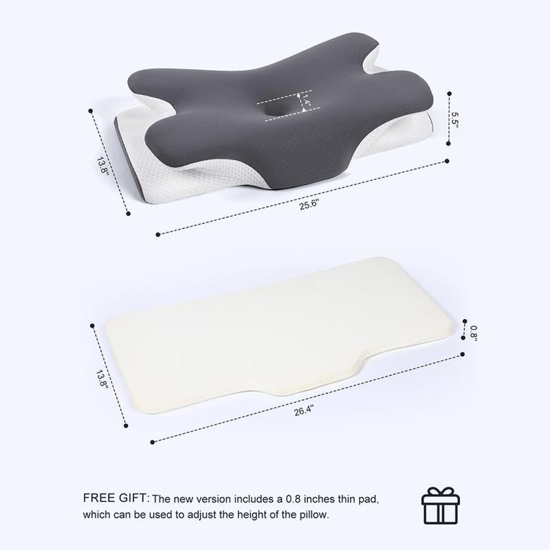 VIPfree Cervical Support Pillow - Adjustable Ergonomic Memory Foam with Breathable Removable Pillowcase & Free Gift - OEKO-TEX Certified Quality Sleep Solution