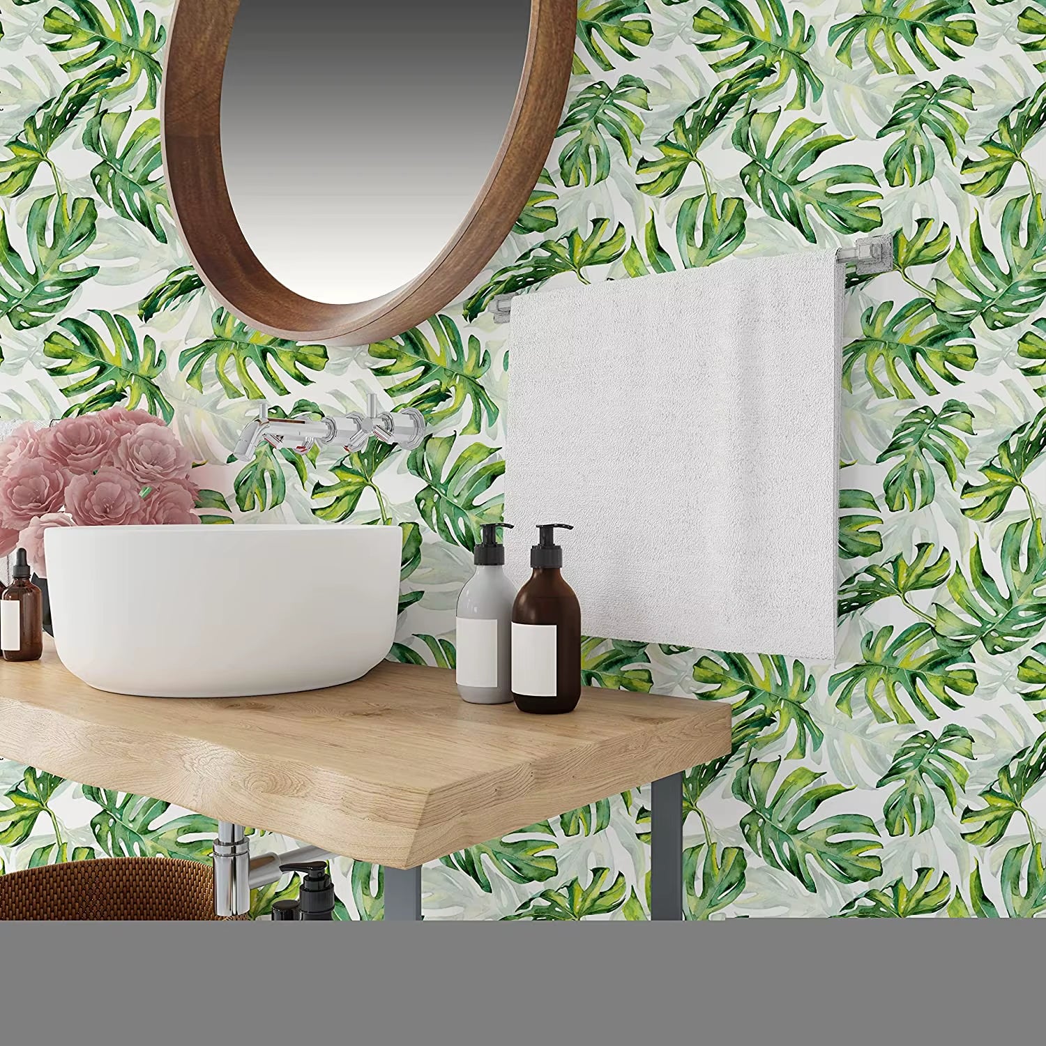 Tropical Green Leaf Peel and Stick Wallpaper Palm Leaves Self Adhesive Removable Wallpaper Waterproof Decorative Contact Paper