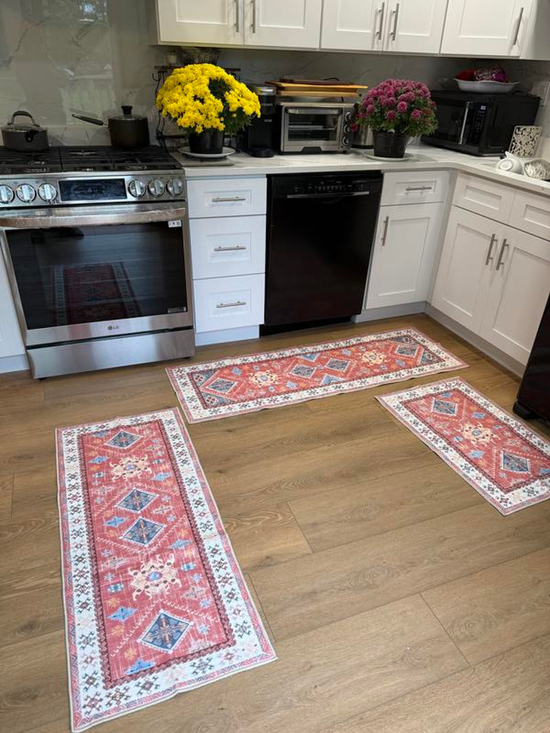 Boho 3-Piece Rug Set – Thick Non-Slip Flannel Mats for Kitchen, Hallway & Laundry