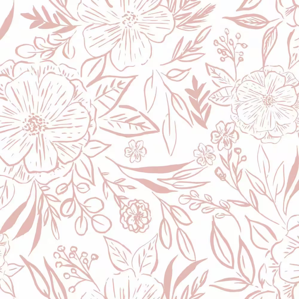 Floral Sketch Pink Vinyl Peel and Stick Matte Wallpaper