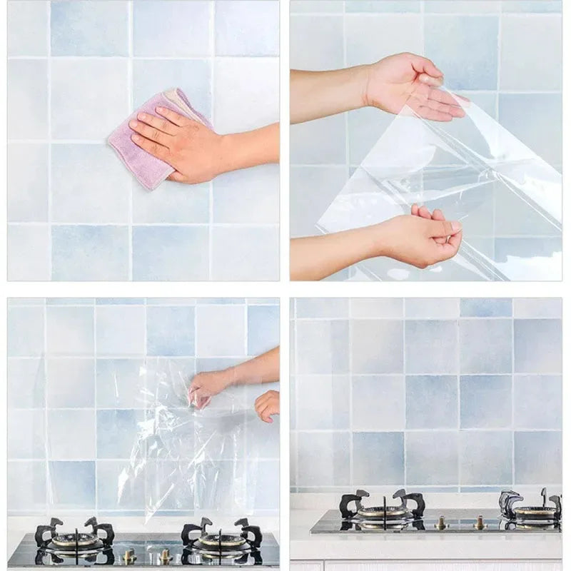 Heat-Resistant Anti-Oil Transparent Kitchen Wall Protector Film – Electrostatic Adhesive-Free Peel and Stick wallpaper Sticker