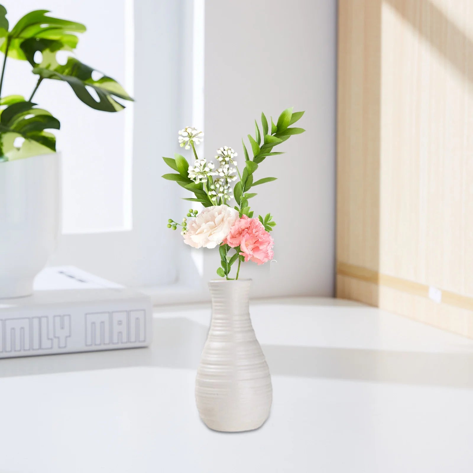 White Tall Floor Vase – 8.27×2.16" Decorative Vase for Flowers, Home Décor, Weddings, Centerpieces, Living Room, Office, Kitchen & Farmhouse Style