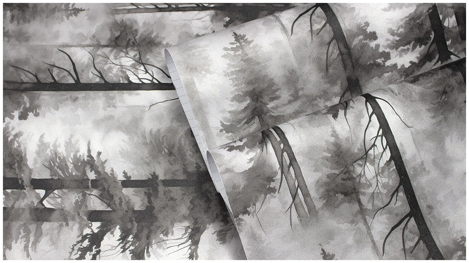 Black and White Forest Thick Vinyl Peel and Stick Wallpaper for Bathrooms and Bedrooms
