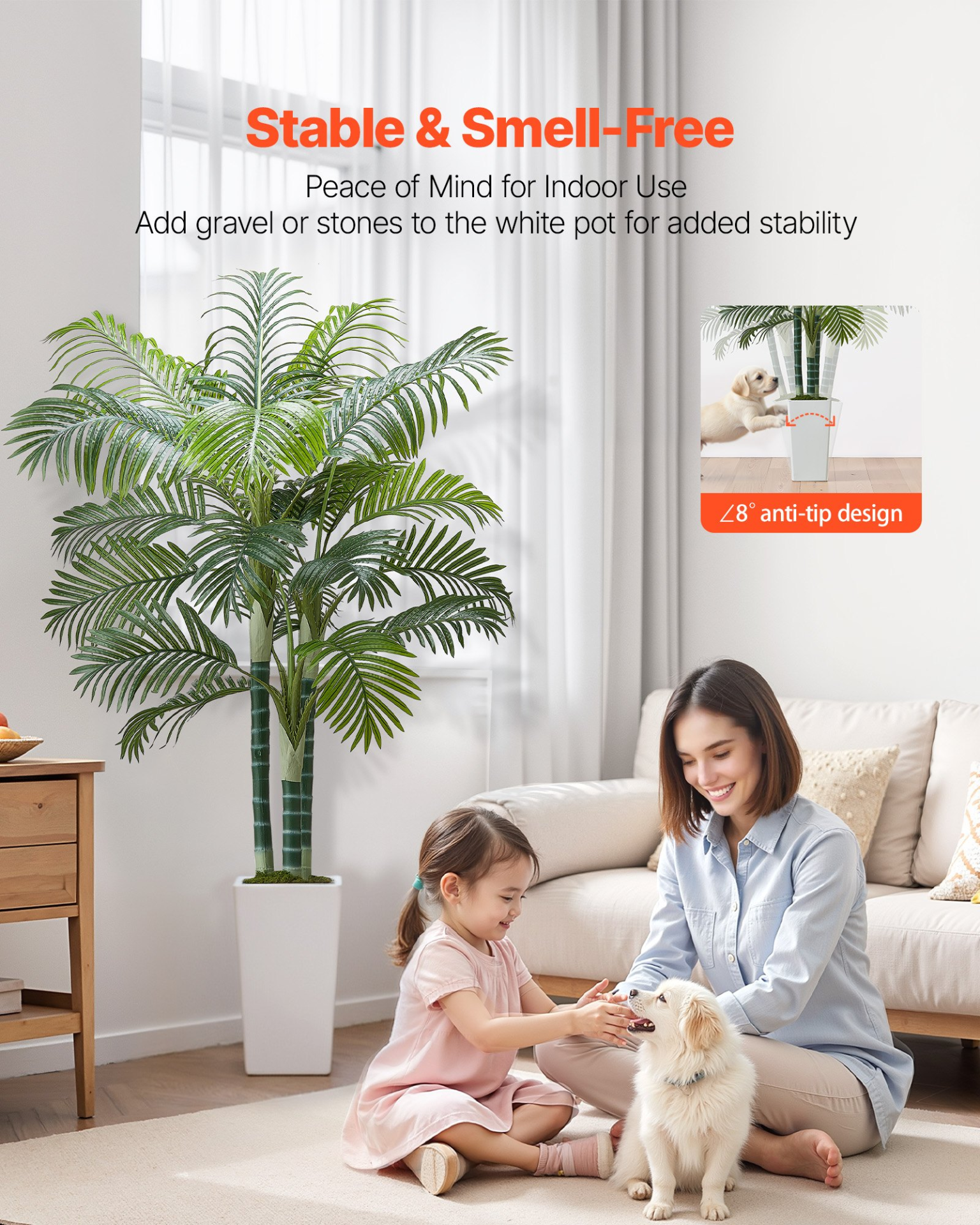 VEVOR Artificial Areca Palm Tree 6 ft, Fake Palm Tropical Plants with White Tall Planter, Faux Floor Silk Plant in Pot, Large Trees for Home Office Living Room Decor House Warming, Indoor Outdoor