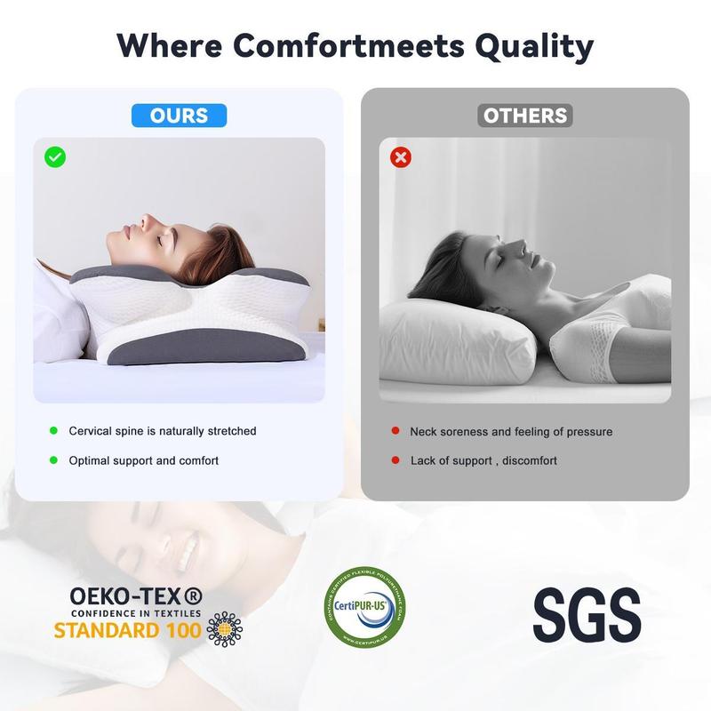 VIPfree Cervical Support Pillow - Adjustable Ergonomic Memory Foam with Breathable Removable Pillowcase & Free Gift - OEKO-TEX Certified Quality Sleep Solution