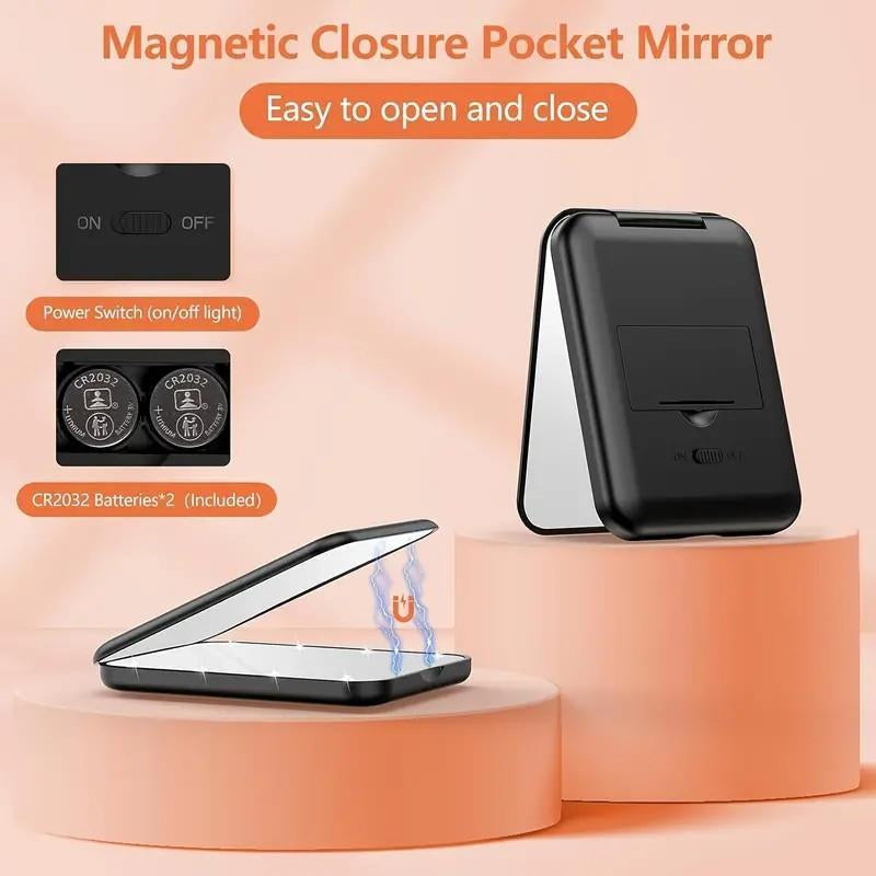 LED Pocket Mirror with Light, 1x/3x Magnification, Compact Travel Makeup Mirror, Foldable Handbag & Purse Friendly