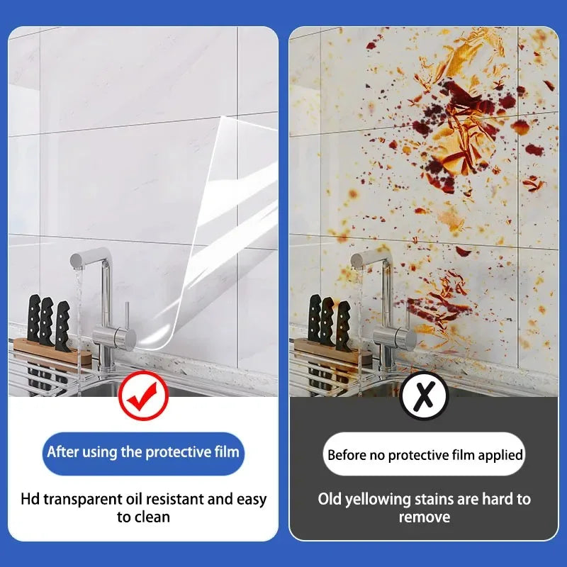 Heat-Resistant Anti-Oil Transparent Kitchen Wall Protector Film – Electrostatic Adhesive-Free Peel and Stick wallpaper Sticker