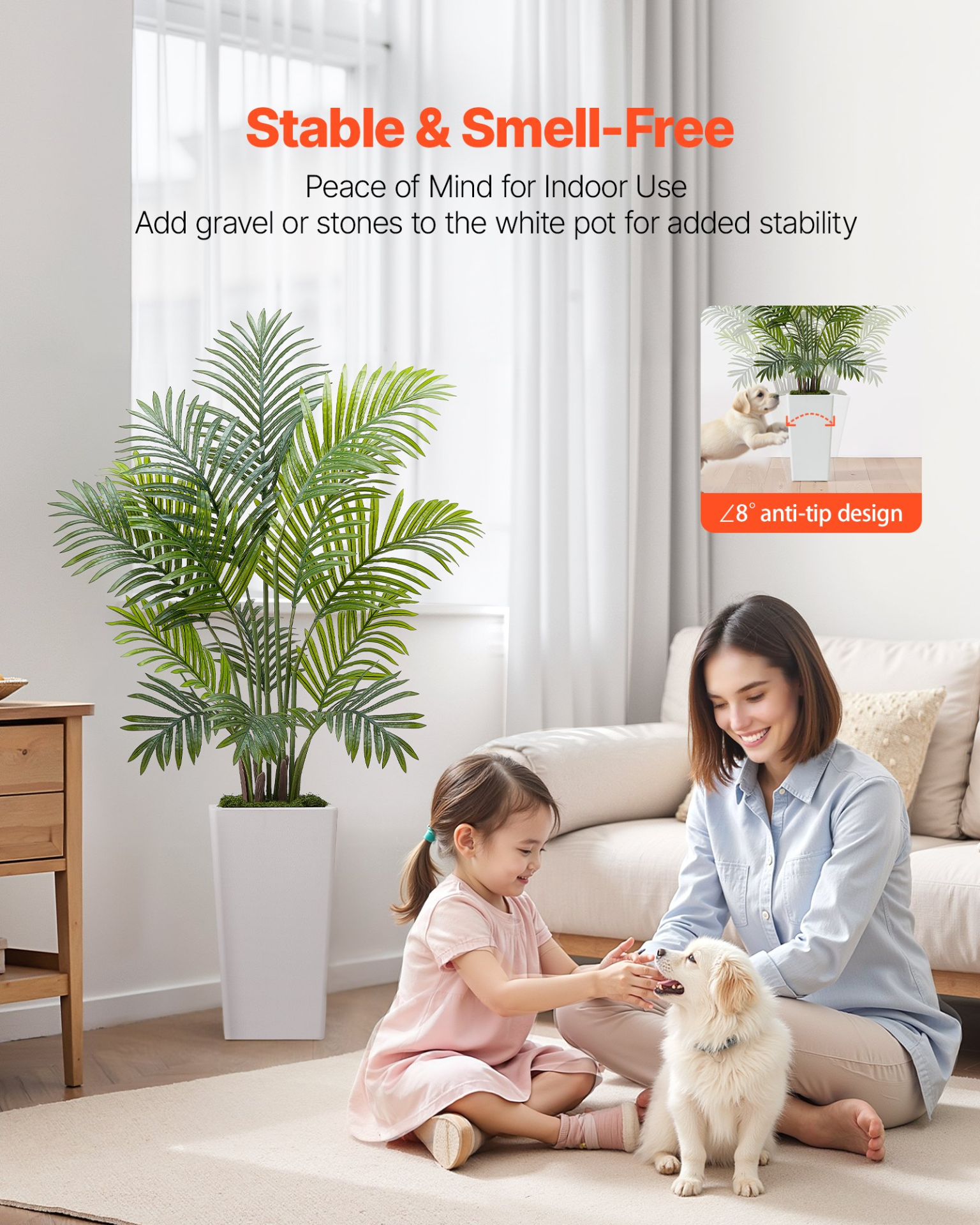 VEVOR Artificial Areca Palms 4 ft, 2 Pack Fake Palm Tropical Plants with White Tall Planter, Faux Floor Silk Plant in Pot, Large Tree for Home Office Living Room Decor House Warming, Indoor Outdoor