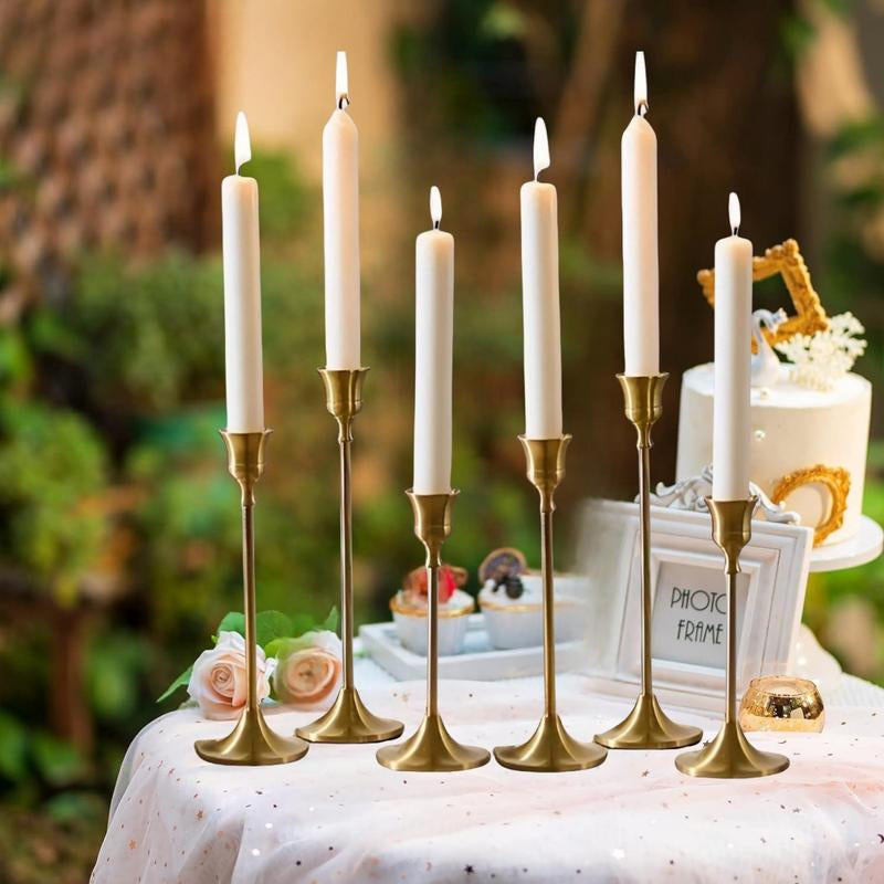Vintage Brass Candle Holder Set – 6 Elegant Candlesticks for Home Decor, Wedding, Party & Mantelpiece