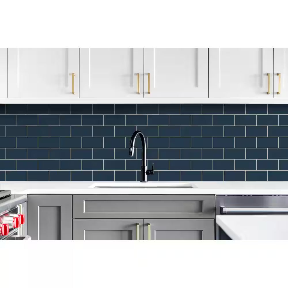 Navy Blue Retro Subway Tile Vinyl Peel and Stick Wallpaper Roll 30.75 sq. ft.