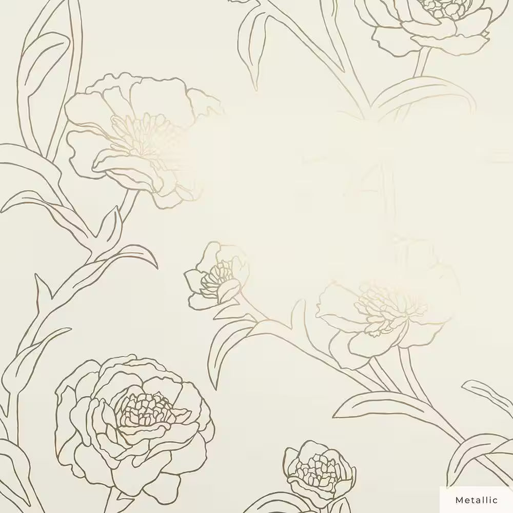 Metallic Black and White Peonies Vinyl Peel and Stick Wallpaper Roll