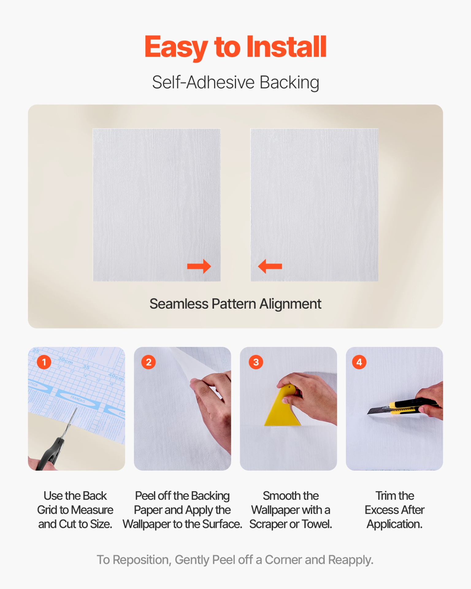 VEVOR White Wood Grain Peel-and-Stick Wallpaper Roll | Self-Adhesive Vinyl Contact Paper for Walls and Furniture