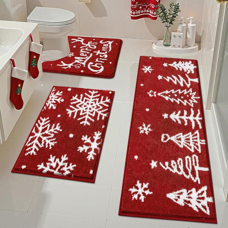 LOKHOM 3-Piece Bathroom Rug Set – Non-Slip, Absorbent Microfiber, Soft Farmhouse Style, Includes U-Shaped Toilet Mat & Shower Rug – Machine Washable