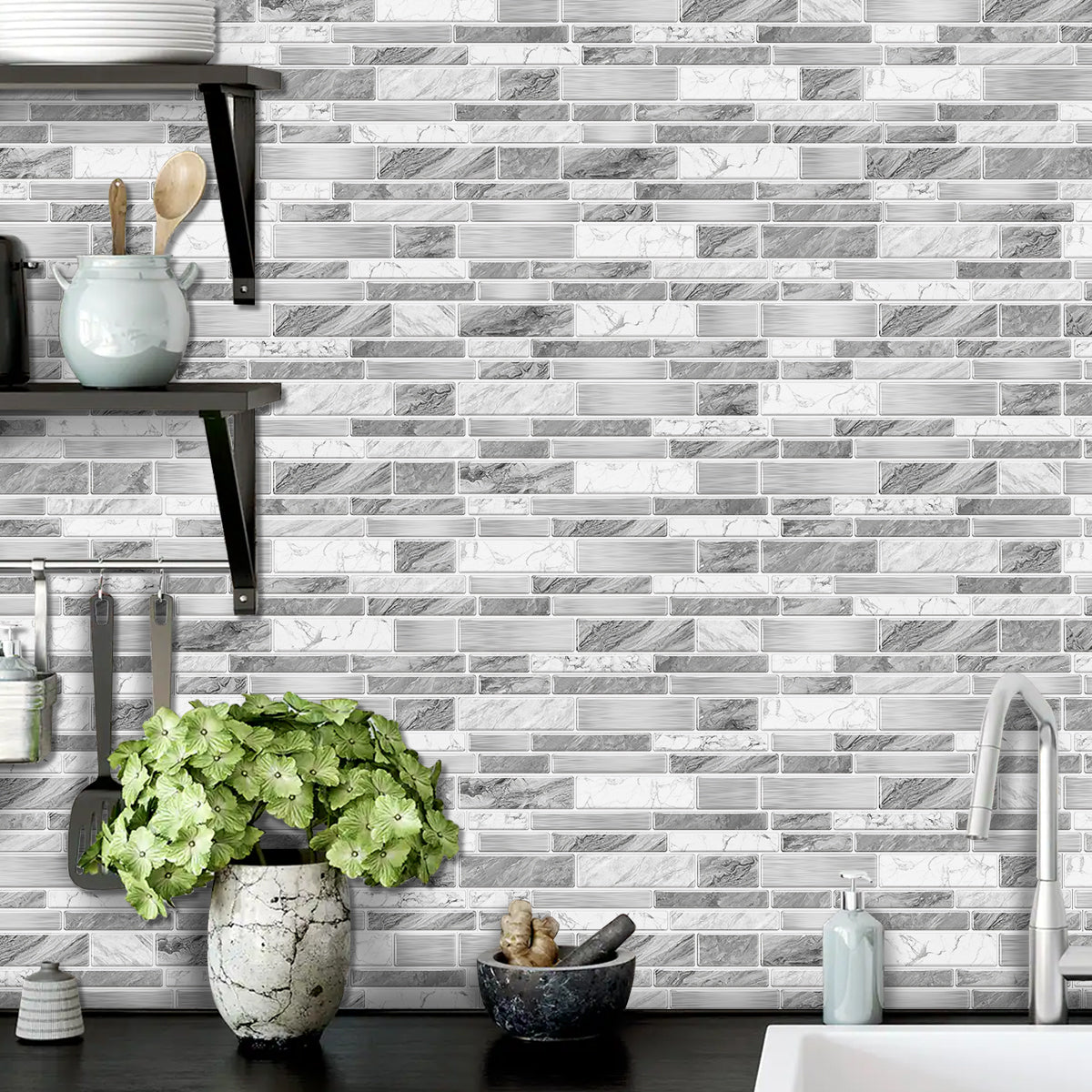 Irregular Shape Modern Grey Marble Pattern Peel And Stick Wallpaper Kitchen Bathroom Tile Stickers
