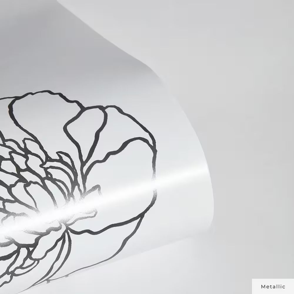 Metallic Black and White Peonies Vinyl Peel and Stick Wallpaper Roll