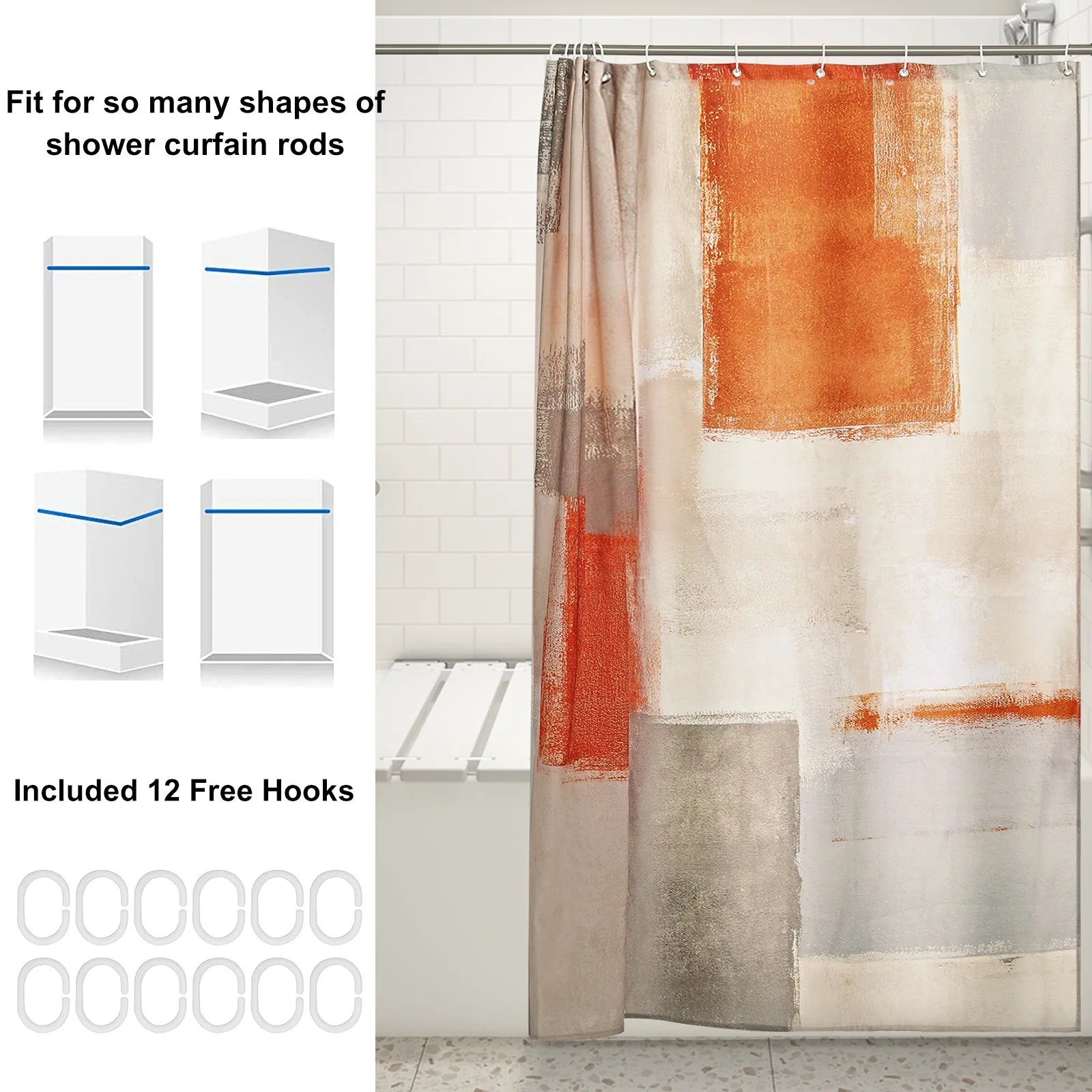 4PCS Shower Curtain Set 78.7inch Enlarge Bathroom Sets with Shower Curtain and Rugs Waterproof Shower Curtain Set with 12 Hooks