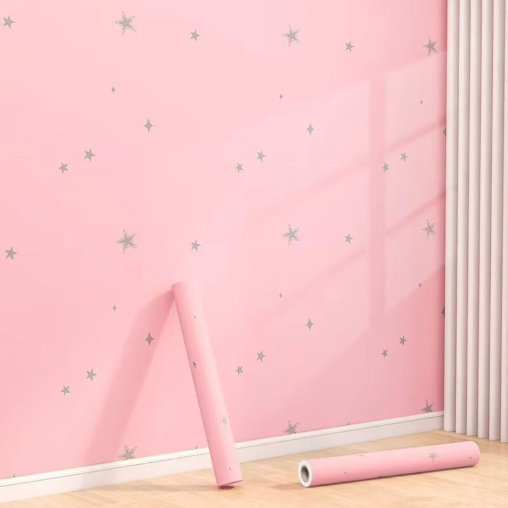 Pink Children's Room Self-adhesive Wallpaper Princess Room Bedroom Star Pattern Background Wall PVC Sticker Wallpaper