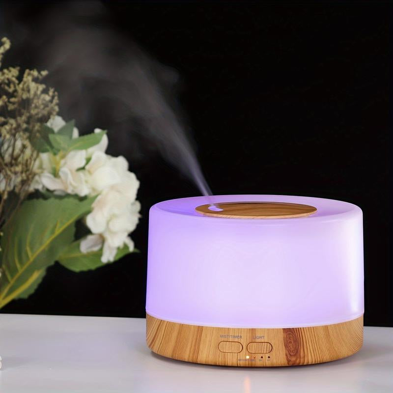 500ml Ultrasonic Aroma Diffuser + 6 Essential Oils | Quiet Humidifier, Air Purifier, 7 LED Colors, Auto-Off Safety, Wood Grain Design for Home, Bedroom & Large Rooms