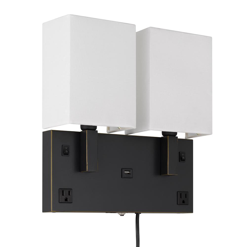 Oberlin Dual-Light Wall Lamp with USB & Power Outlets