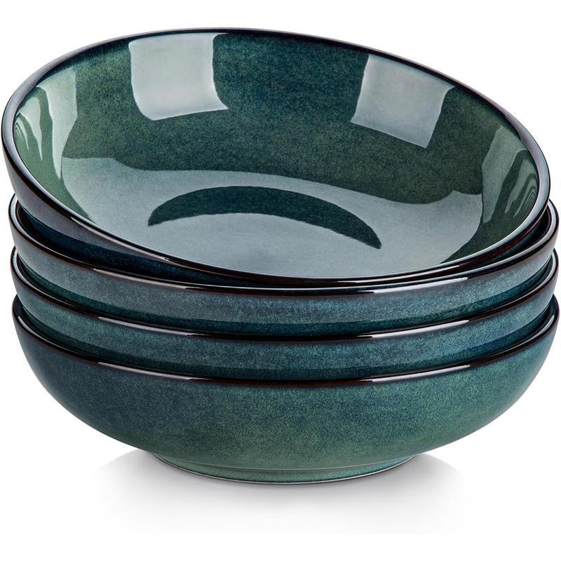 Vancasso Stern 4-Piece Large Pasta Bowls – 38 oz Ceramic Wide Bowls for Soup, Pasta, Salad & Cereal | Microwave Safe, Durable Stoneware Kitchenware