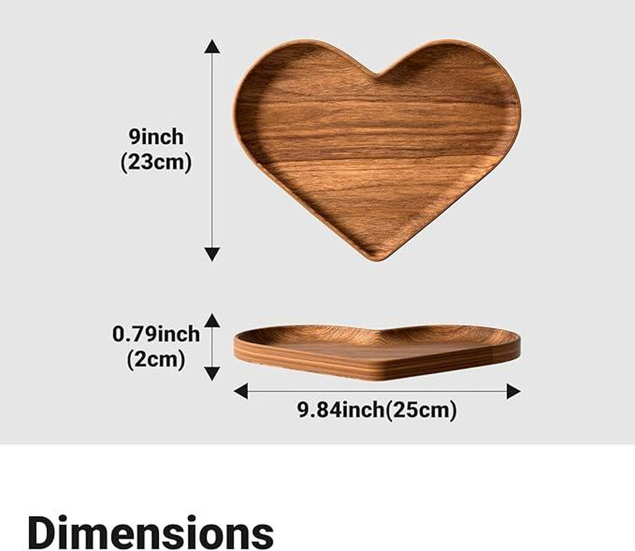 Afternoon Tea Snack Plate Candle Tray Decorative Tray Jewelry Accessories Tray Wooden Heart Shaped Trays Coffee Table Decor Home Party Wedding Décor Warming House Gift (9.4"X9"X0.79")
