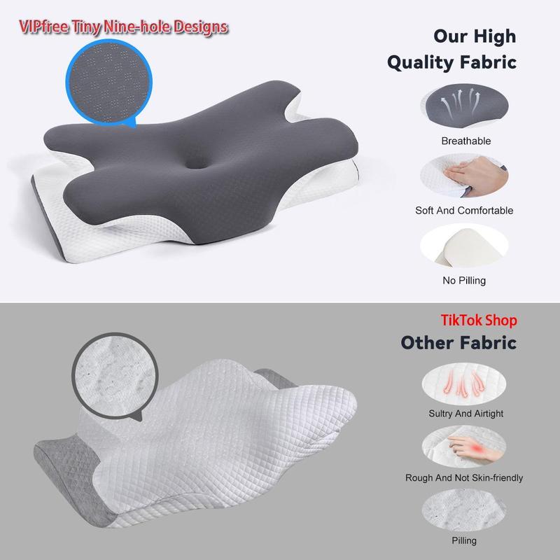 VIPfree Cervical Support Pillow - Adjustable Ergonomic Memory Foam with Breathable Removable Pillowcase & Free Gift - OEKO-TEX Certified Quality Sleep Solution
