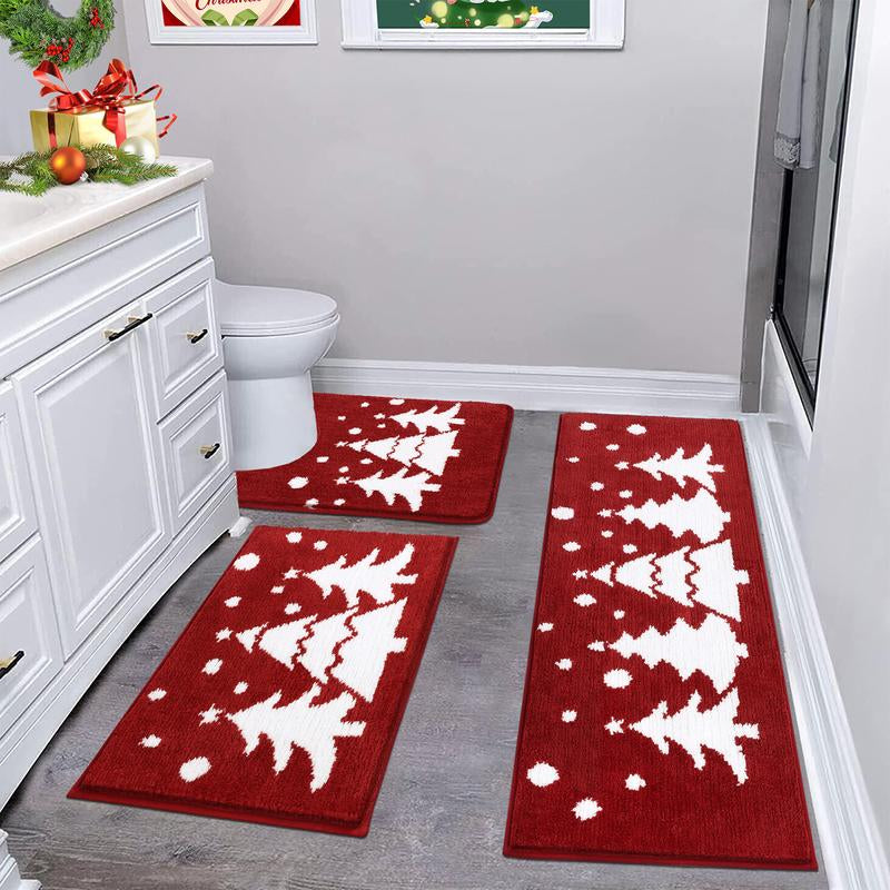 LOKHOM 3-Piece Bathroom Rug Set – Non-Slip, Absorbent Microfiber, Soft Farmhouse Style, Includes U-Shaped Toilet Mat & Shower Rug – Machine Washable