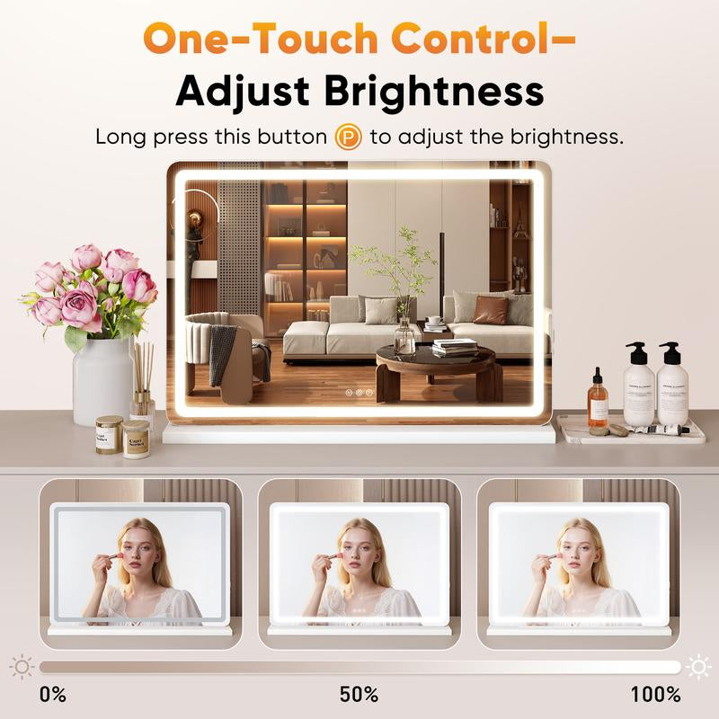 LED Makeup Mirror with 3-Mode Lighting, Touch Control, 10x Magnification, Detachable Base