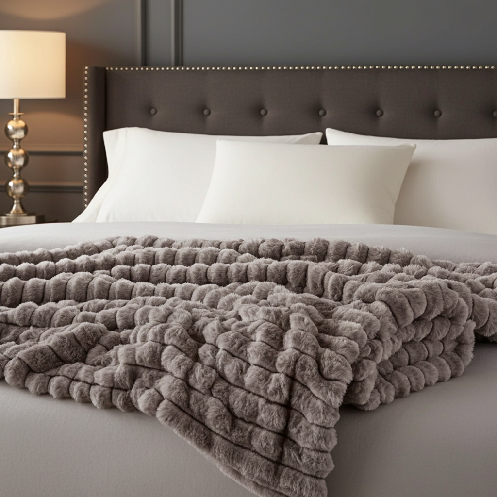Plutus Brown Luxe Bunny Faux Fur Luxury Throw Blanket – Reversible Plush Accent