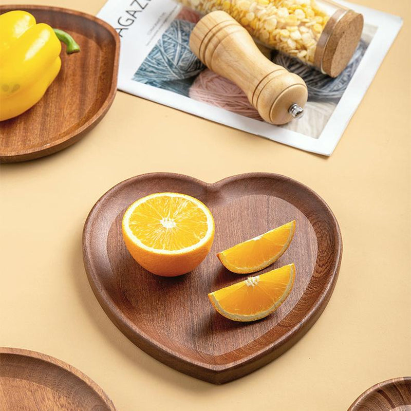 Afternoon Tea Snack Plate Candle Tray Decorative Tray Jewelry Accessories Tray Wooden Heart Shaped Trays Coffee Table Decor Home Party Wedding Décor Warming House Gift (9.4"X9"X0.79")