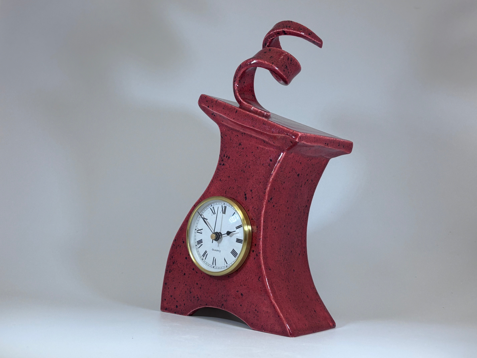 Ceramic Mantel Clock with Enclosed Face - Speckled Red