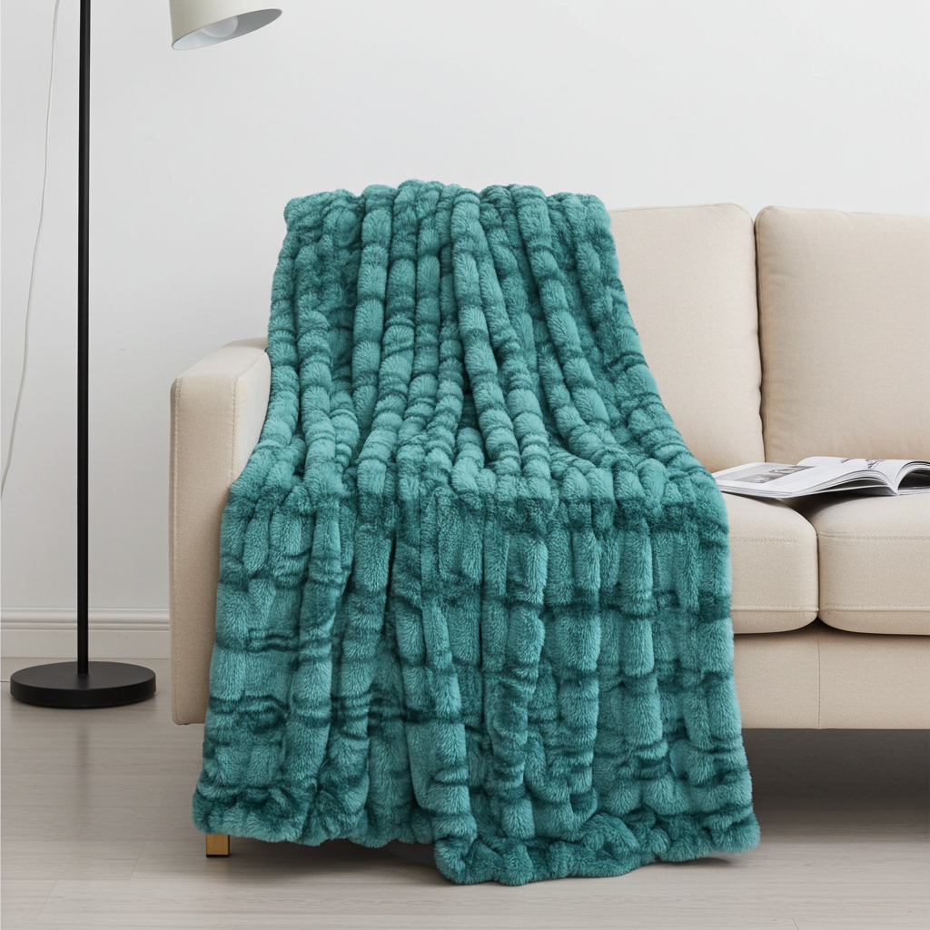 Plutus Teal Sherpa Faux Fur Luxury Throw Blanket – Reversible Plush Accent