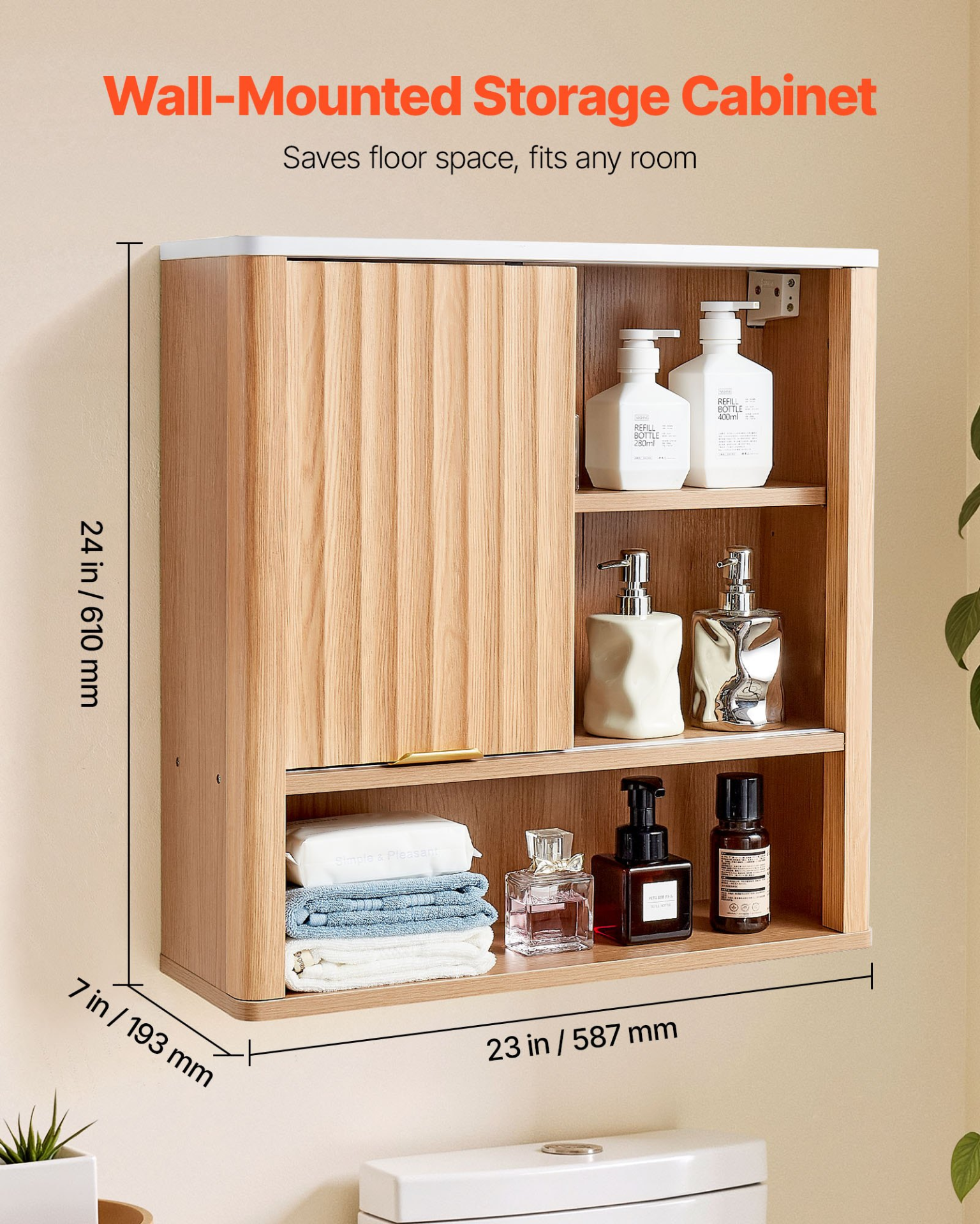 VEVOR Bathroom Wall Cabinet, with Door and Adjustable Shelf, Over the Toilet Storage Medicine Cabinet Wall Mounted, Hanging Organizer with Shelves and Open Partition for Laundry Room Kitchen Restroom