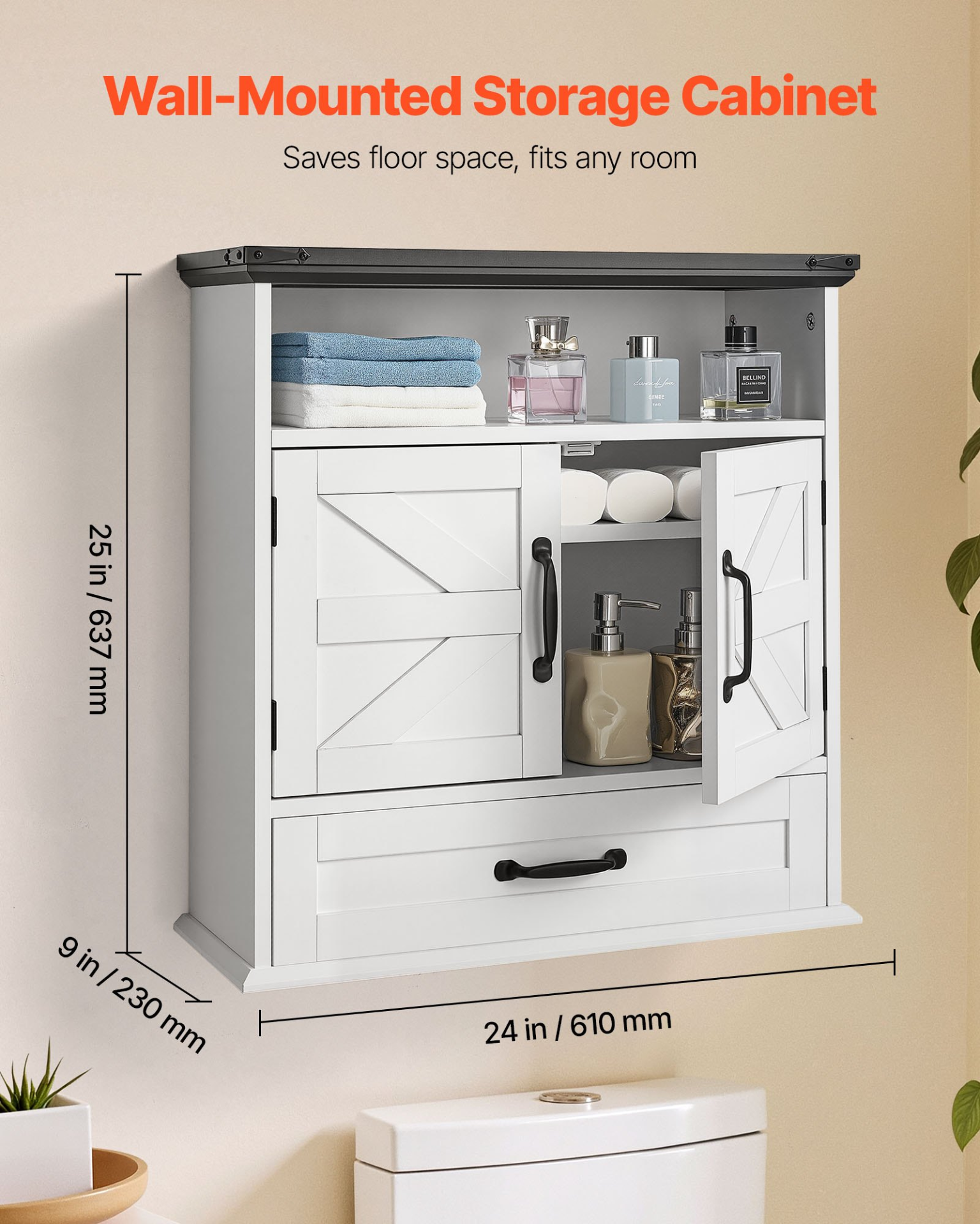 VEVOR Bathroom Wall Cabinet with Adjustable Shelf & Drawer – Over-the-Toilet Storage (White)