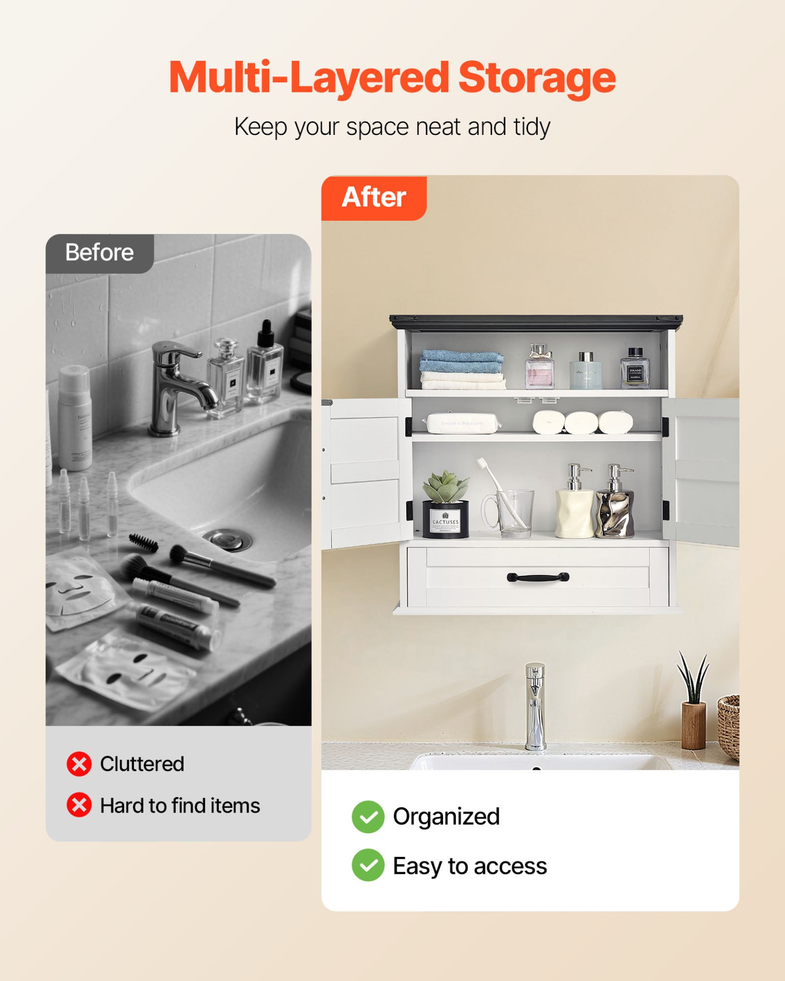 VEVOR Bathroom Wall Cabinet with Adjustable Shelf & Drawer – Over-the-Toilet Storage (White)