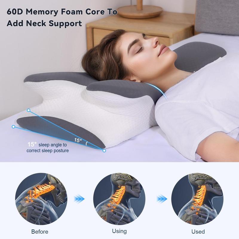 VIPfree Cervical Support Pillow - Adjustable Ergonomic Memory Foam with Breathable Removable Pillowcase & Free Gift - OEKO-TEX Certified Quality Sleep Solution