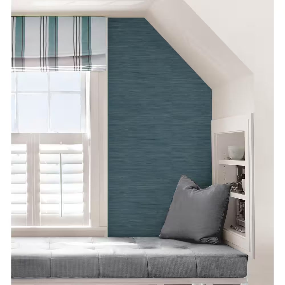 Blue Luxe Faux Grasscloth Vinyl Peel and Stick Wallpaper Roll