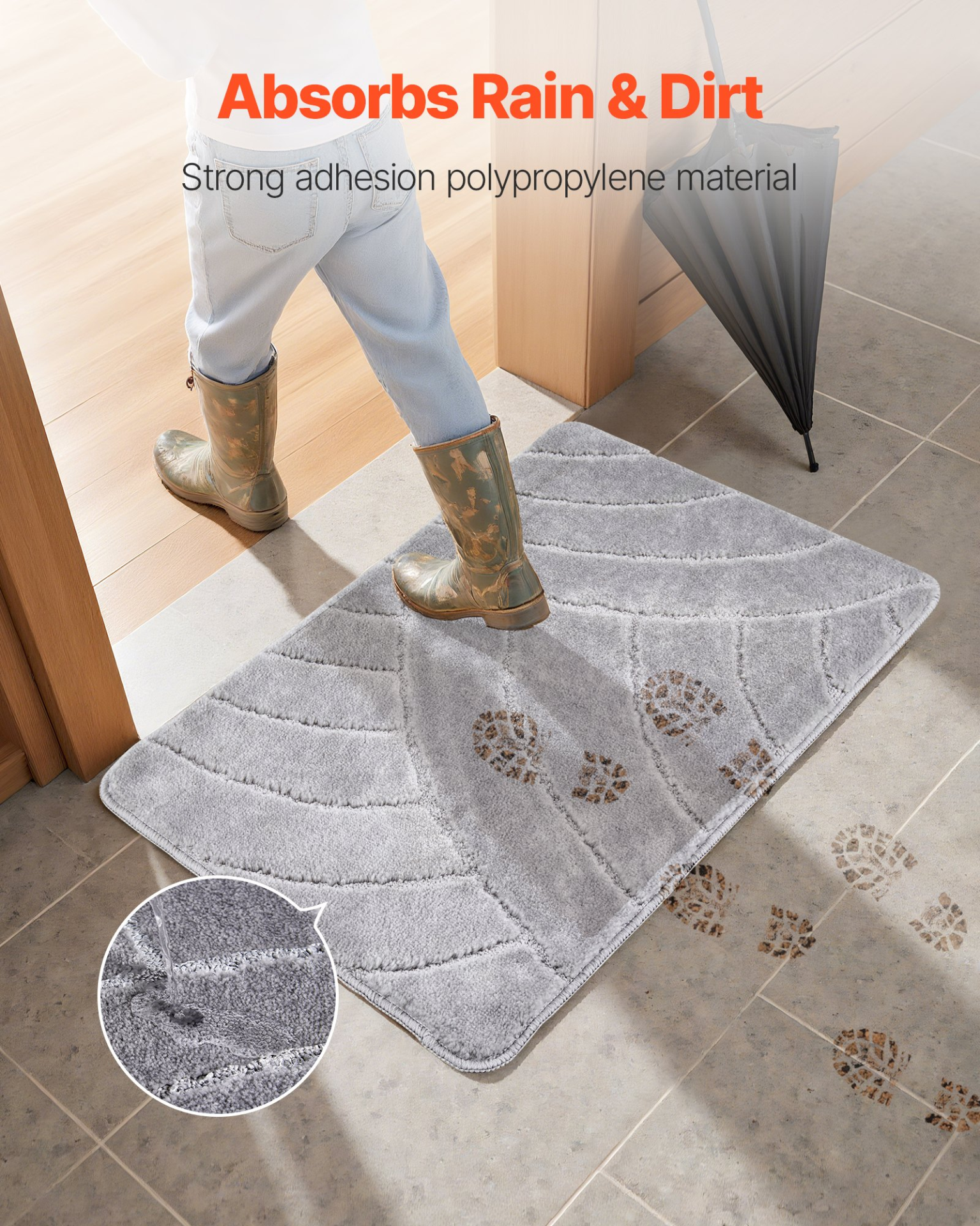 VEVOR Door Mat, 35.83 x 24.02 Inch, Front Door Mat Outside Entrance with Non-slip TPR Backing, Dirt-Resistant & Absorbent, Easy to Clean, Low-Profile Doormat for for Entryway, Patio, Porch, Grey