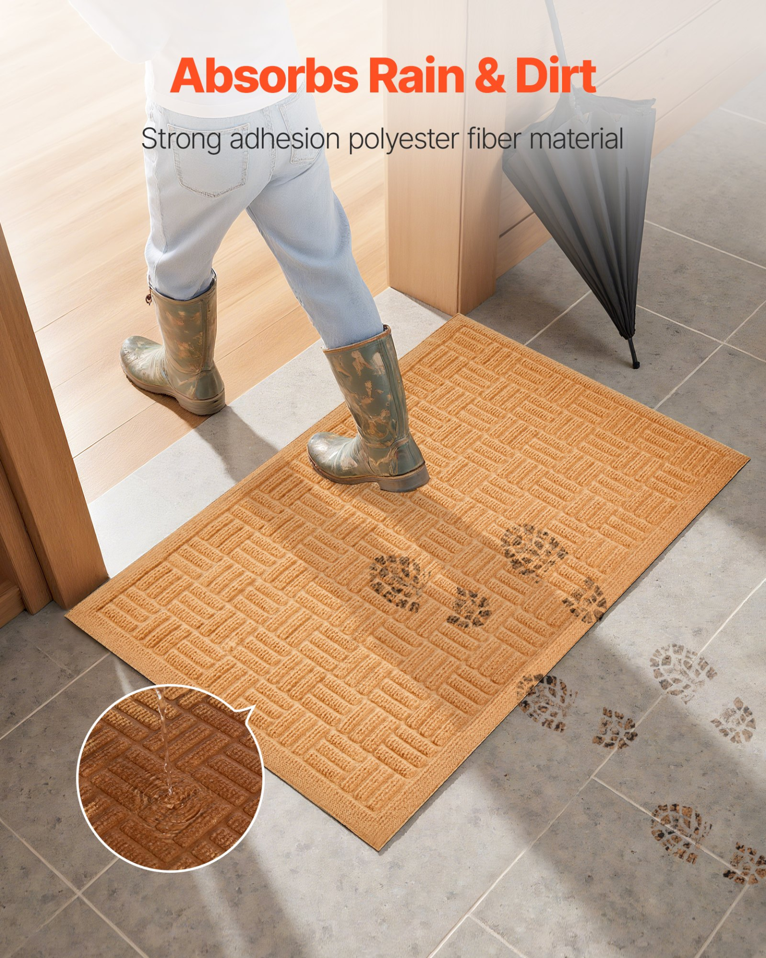 VEVOR Door Mat, 29.53 x 17.72 Inch, Front Door Mat Outside Entrance with Non-slip Rubber Backing, Dirt-Resistant & Absorbent, Easy to Clean, Low-Profile Doormat for for Entryway, Patio, Porch, Beige