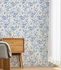 Vintage Blue and White Floral Botanical Vinyl Peel and Stick Wallpaper