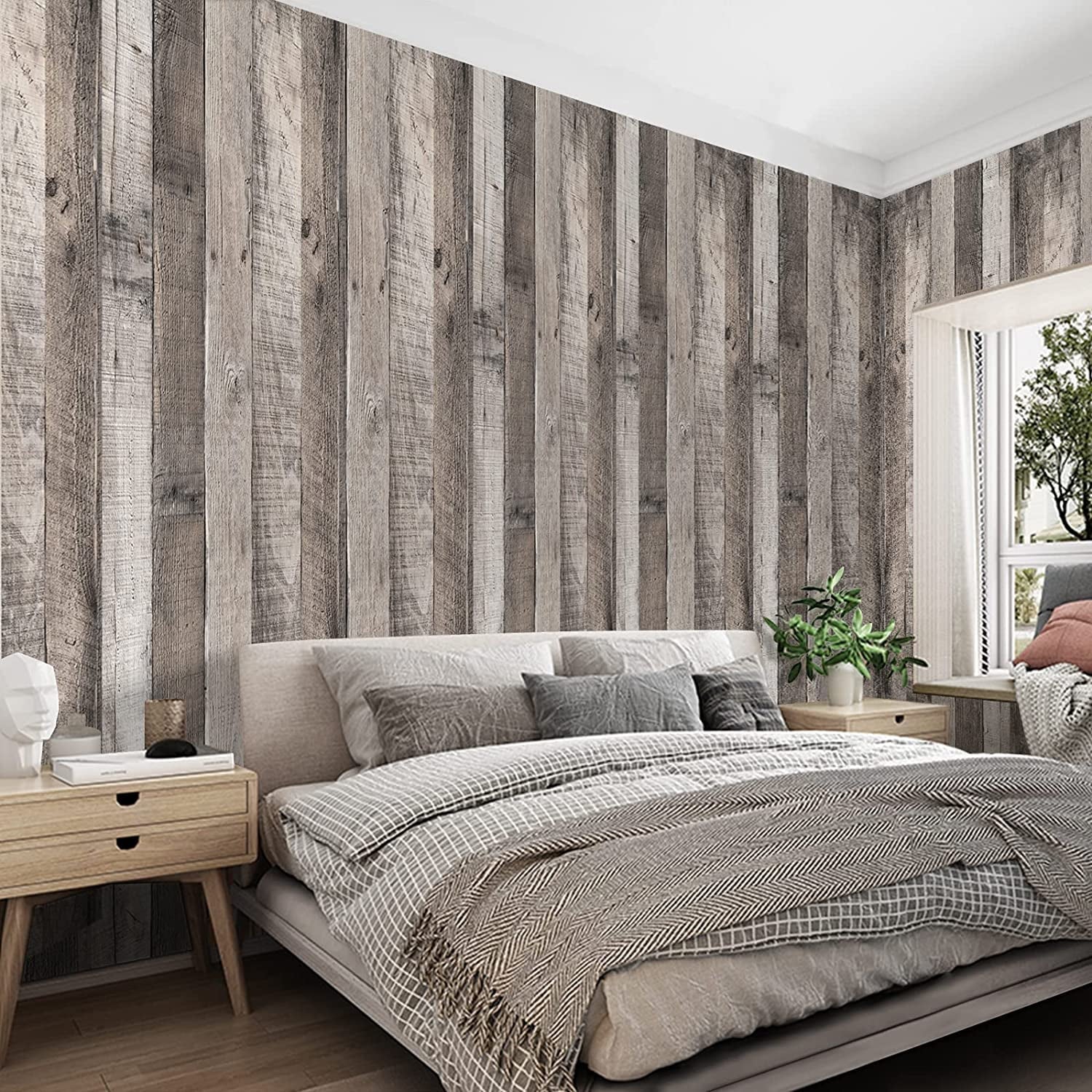 Peel and Stick Wallpaper Gray Wood Wallpaper Self Adhesive Wallpaper Craft, 17.71"x 118"