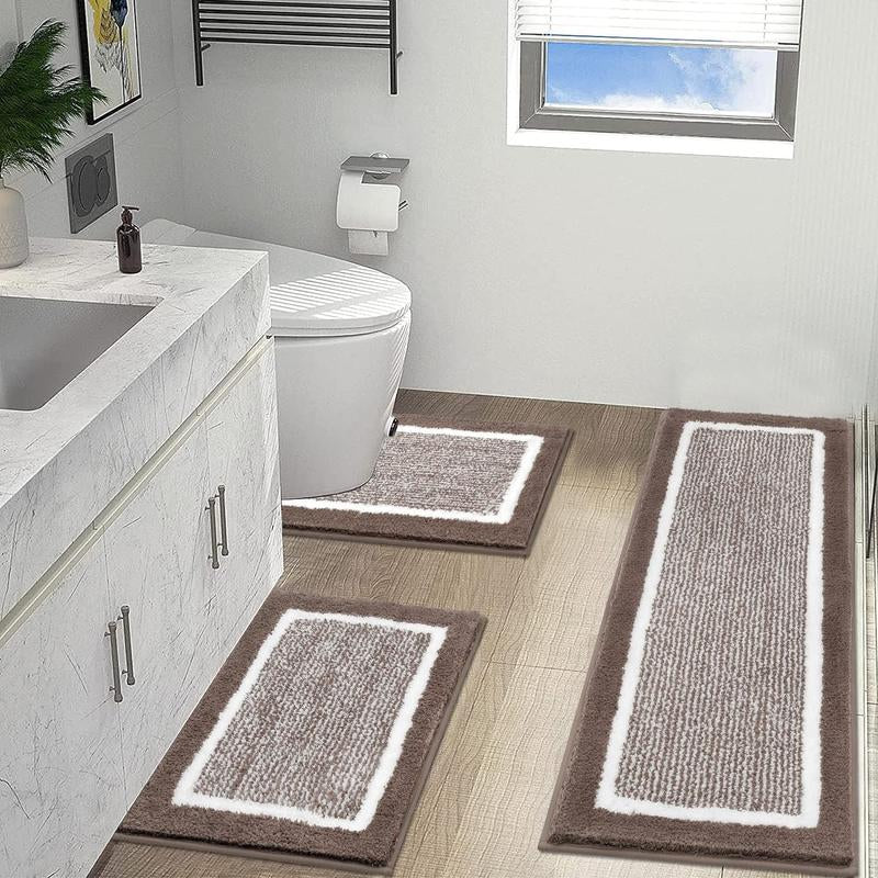 LOKHOM 3-Piece Bathroom Rug Set – Non-Slip, Absorbent Microfiber, Soft Farmhouse Style, Includes U-Shaped Toilet Mat & Shower Rug – Machine Washable