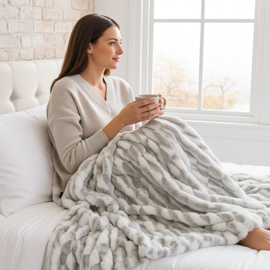 Plutus White Silver Snow Chinchilla Faux Fur Luxury Throw Blanket – Reversible Designer Accent
