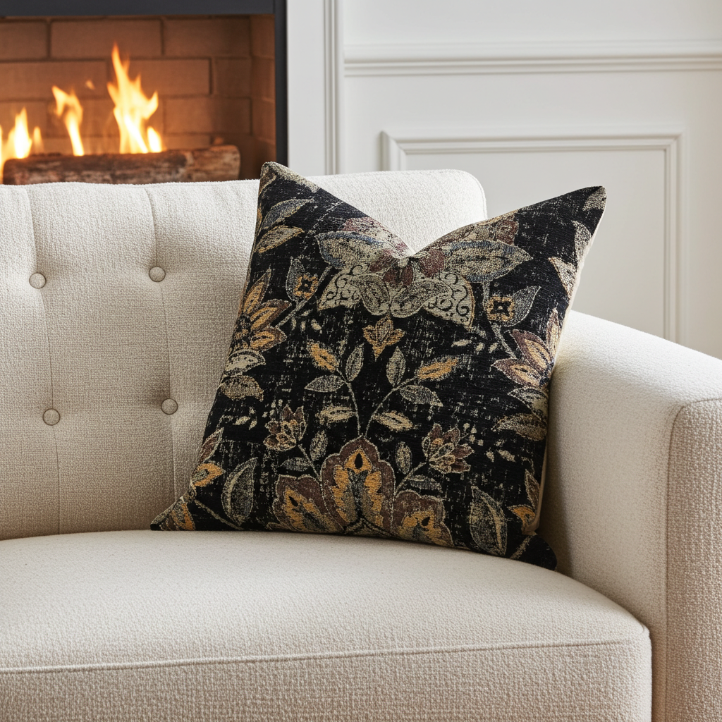 Noir Lotus Blossom Luxury Throw Pillow