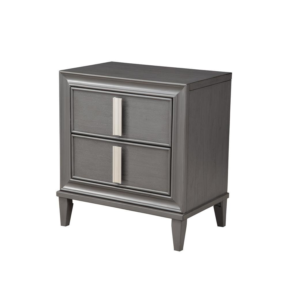 Lorraine 2 Drawer Nightstand, Dark Grey