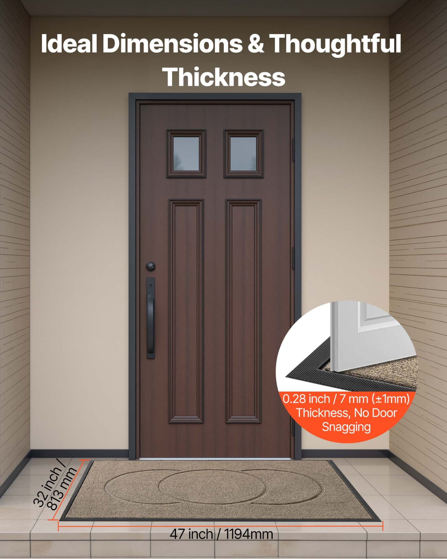 VEVOR Front Door Mat, 47 x 32 in Commercial Floor Mat for Indoor and Outdoor, Modern Stylish Carpet with TPE Backing, Heavy Duty Washable Entry Industrial Rug for Hallway, Balcony, Garage, Brown