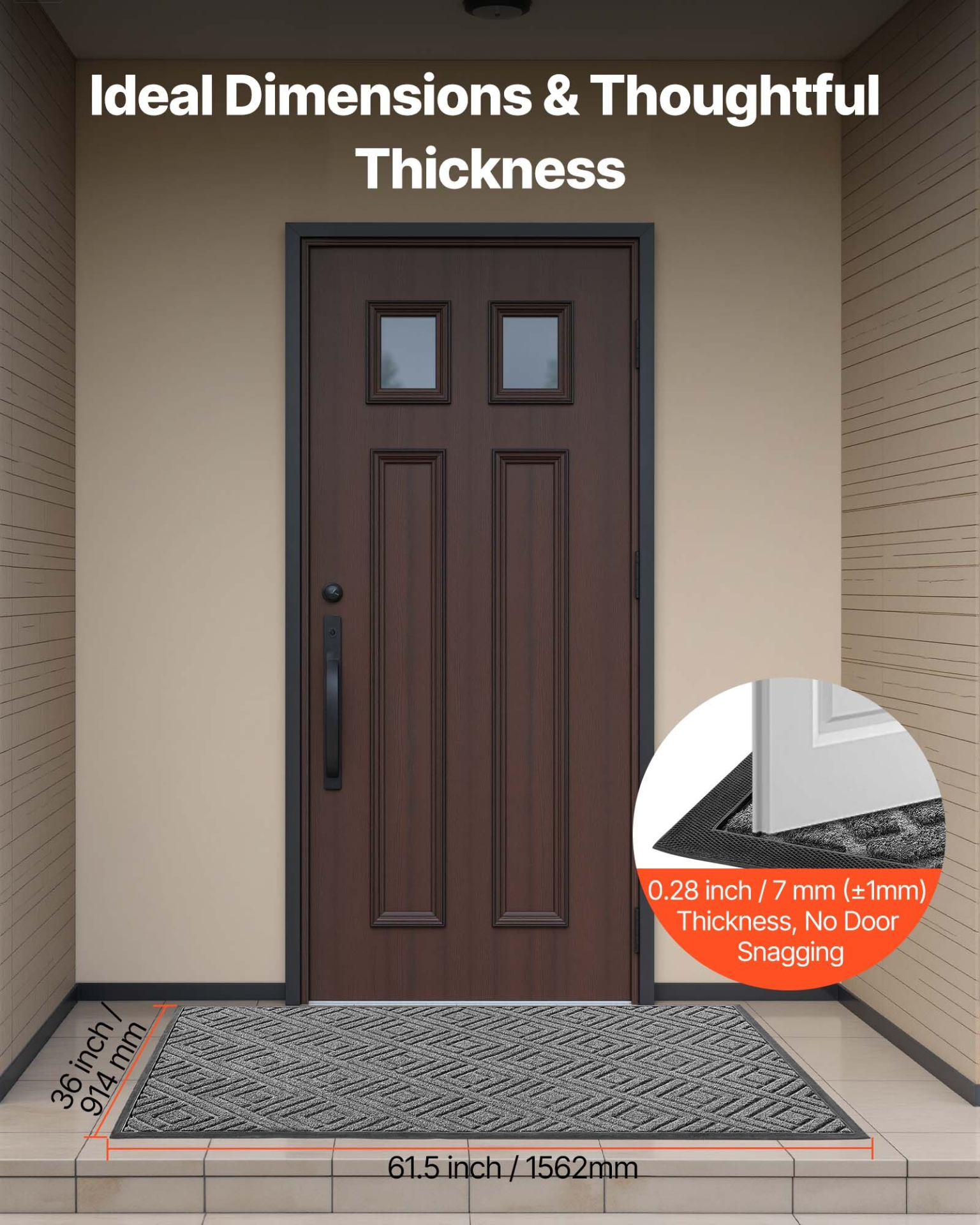 VEVOR Front Door Mat, 61.5 x 36 in Commercial Floor Mat for Indoor and Outdoor, Modern Stylish Carpet with TPE Backing, Heavy Duty Washable Entry Industrial Rug for Hallway, Balcony, Garage, Grey