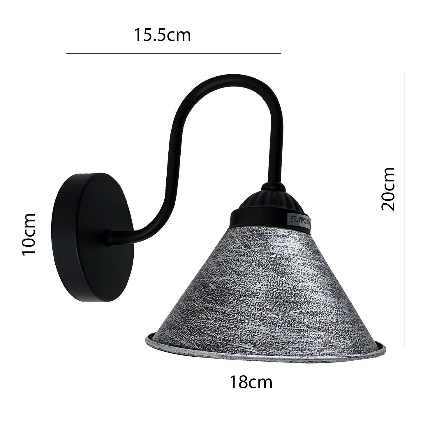 Brushed Black & Silver Wall Lamp with Arm – E27 Metal Shade