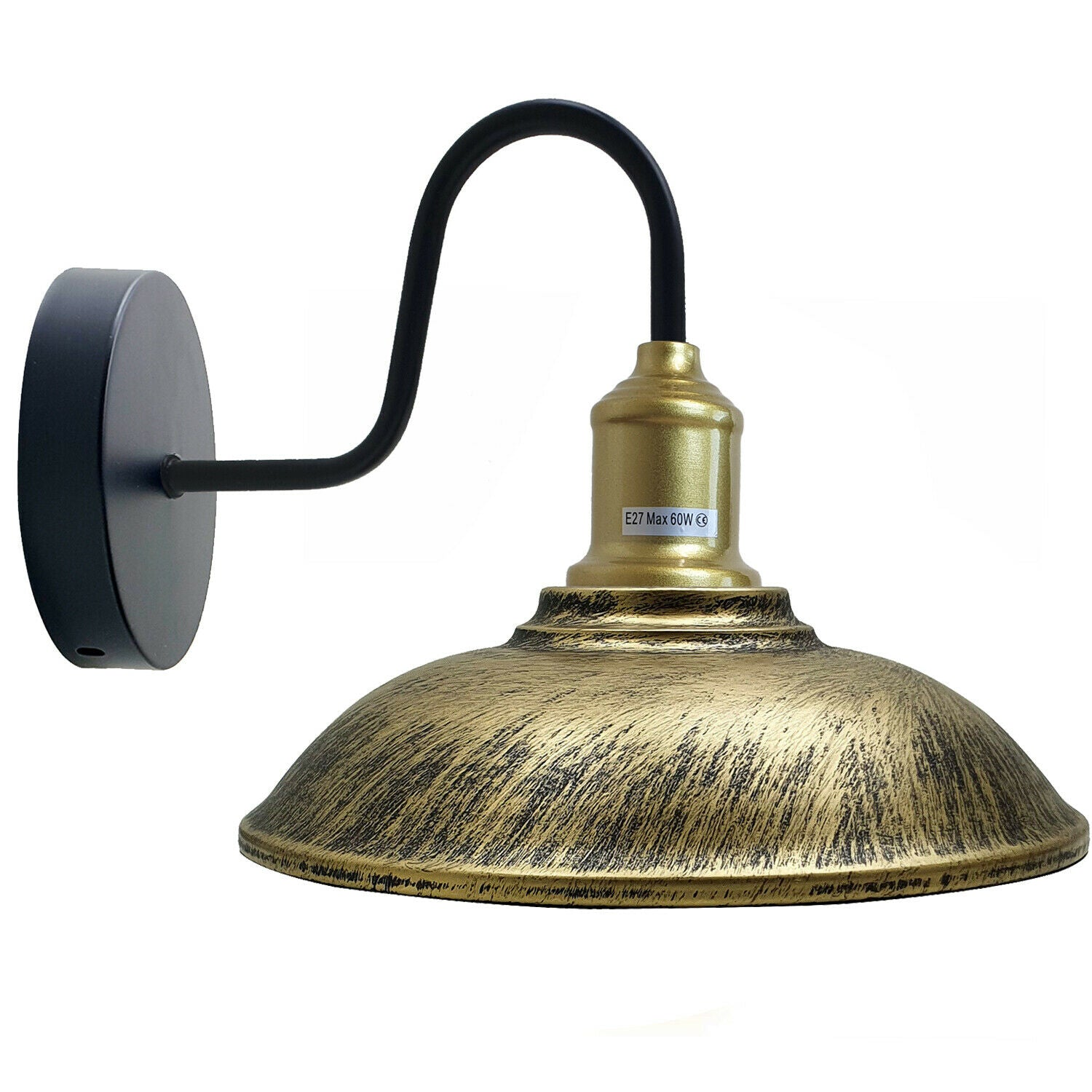 Bowl Shape Industrial Wall Sconce with Metal Shade and E27 Fitting